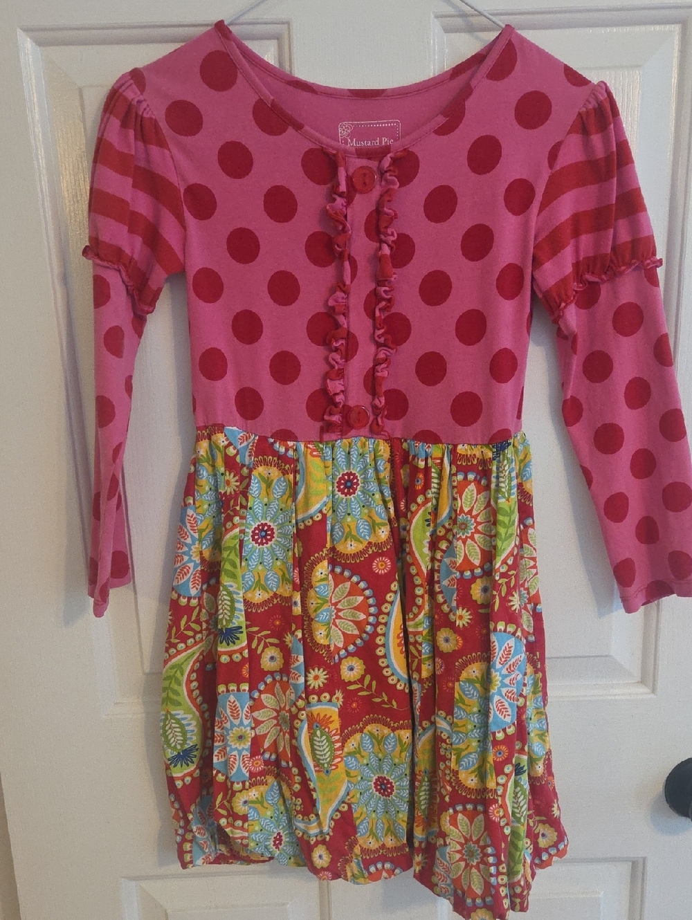 Mustard Pie Pink and Red Polka Dot Dress with Paisley Skirt